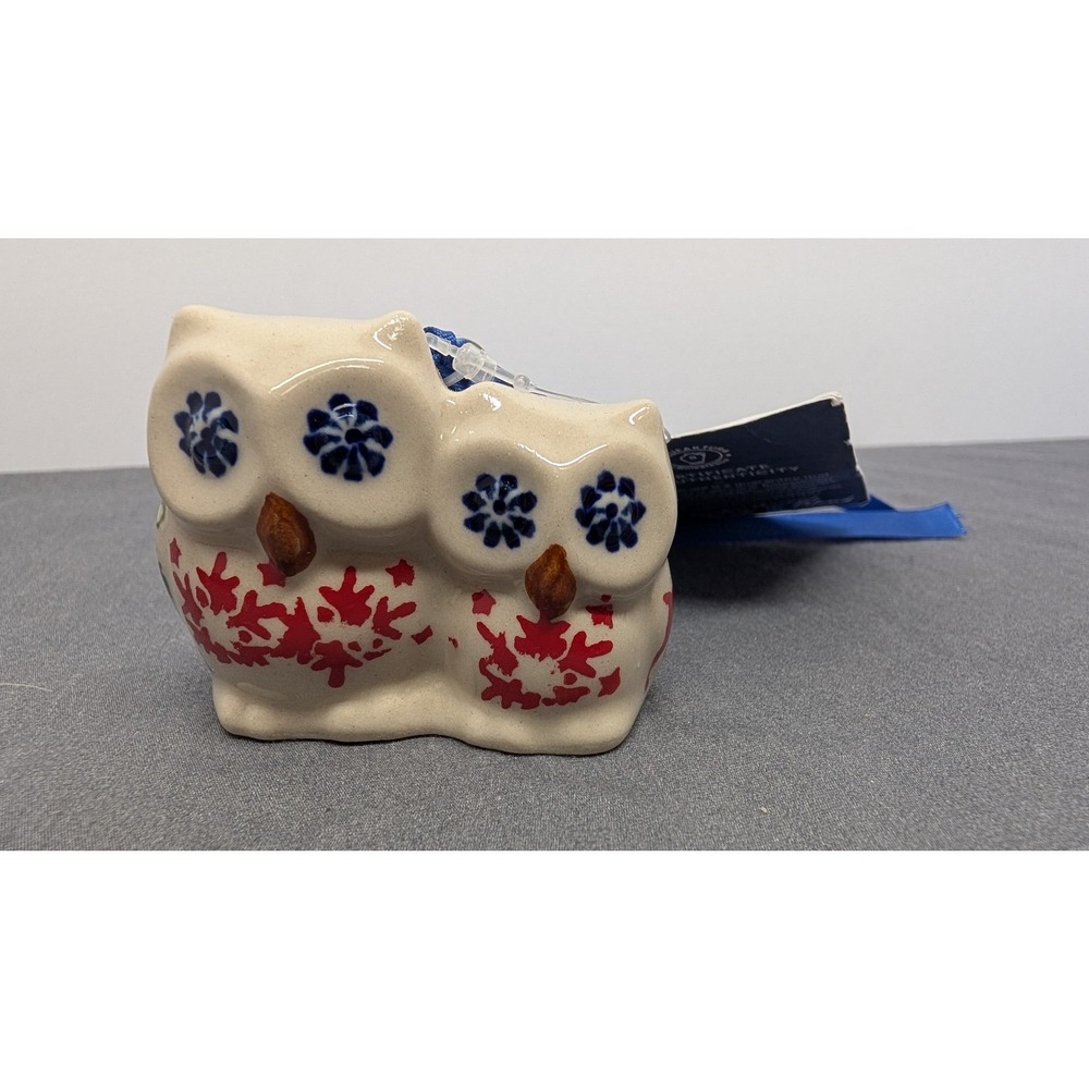 Manufaktura Boleslawiec Polish Pottery Owl Christmas Ornament Handmade Stoneware
